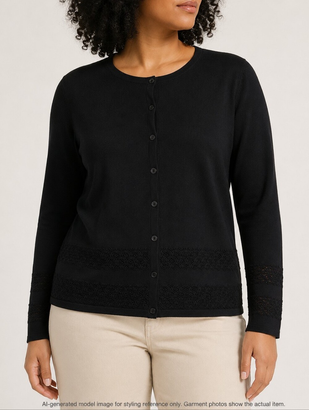 Les Ailes de la Mode Black Lace Trim Button Cardigan Women’s XL